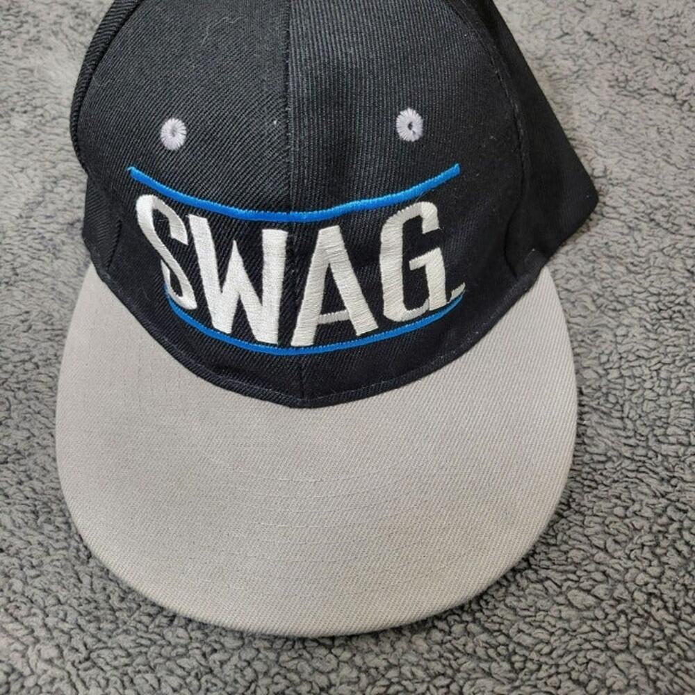 SWAG Hip Hop Snapback Flat Bill Hat Raised Embroidered Design Black Blue Gray